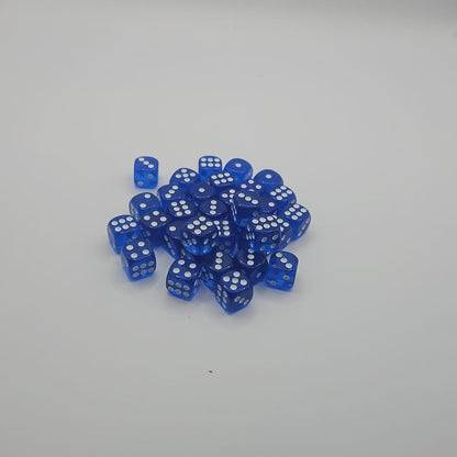 Pack of 100 Transparent Six sided Dice (D6) - Blue