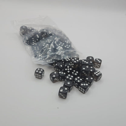 Pack of 100 Transparent Six sided Dice (D6) - Black