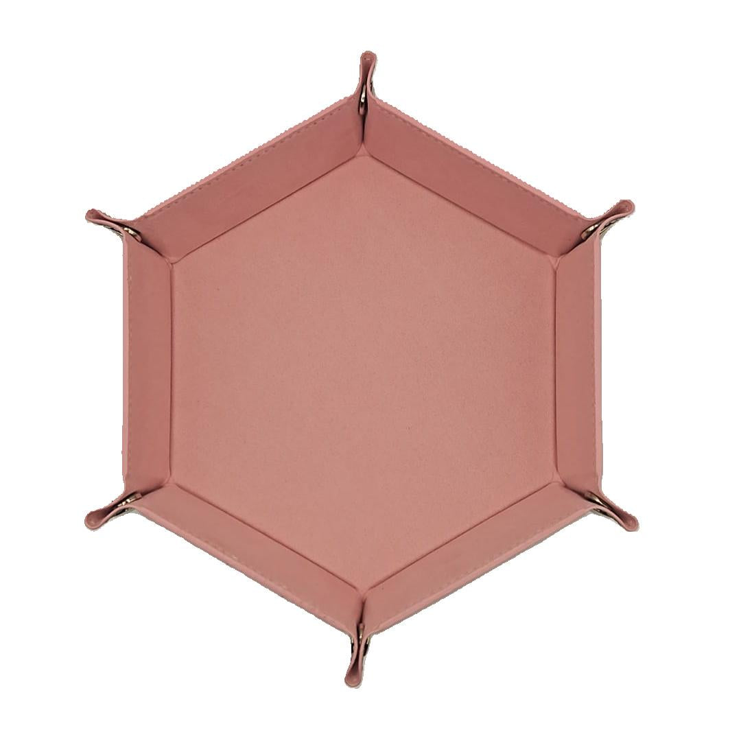 Pink Dice Hexagonal Folding Tray with Black PU Leather backing