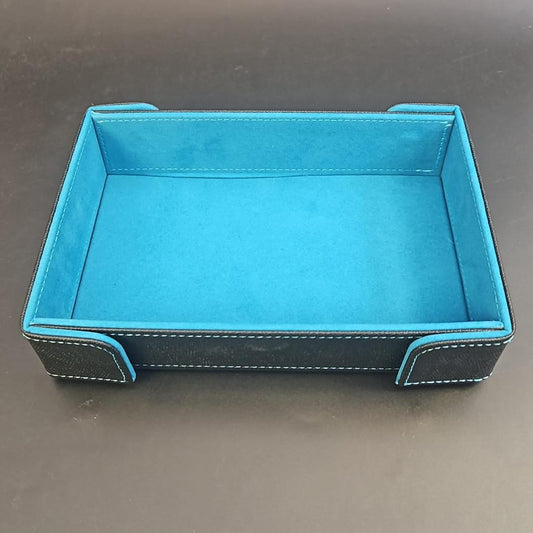 Ultra Blue Rectangular Magnetic Dice Tray with PU Leather backing