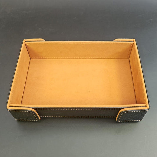 Tanned Leather Rectangular Magnetic Dice Tray with PU Leather backing