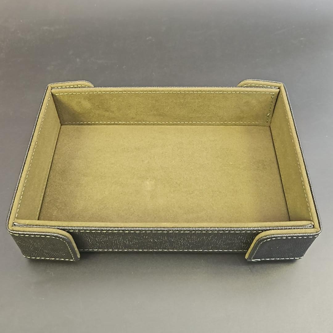 Khaki Rectangular Magnetic Dice Tray with PU Leather backing
