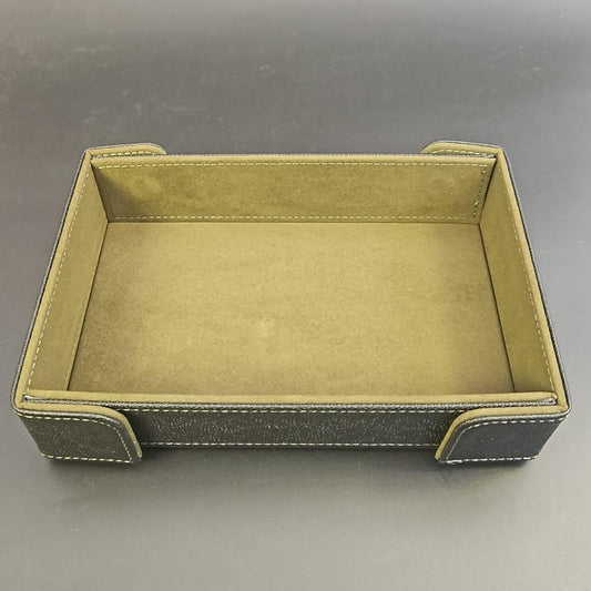 Khaki Rectangular Magnetic Dice Tray with PU Leather backing