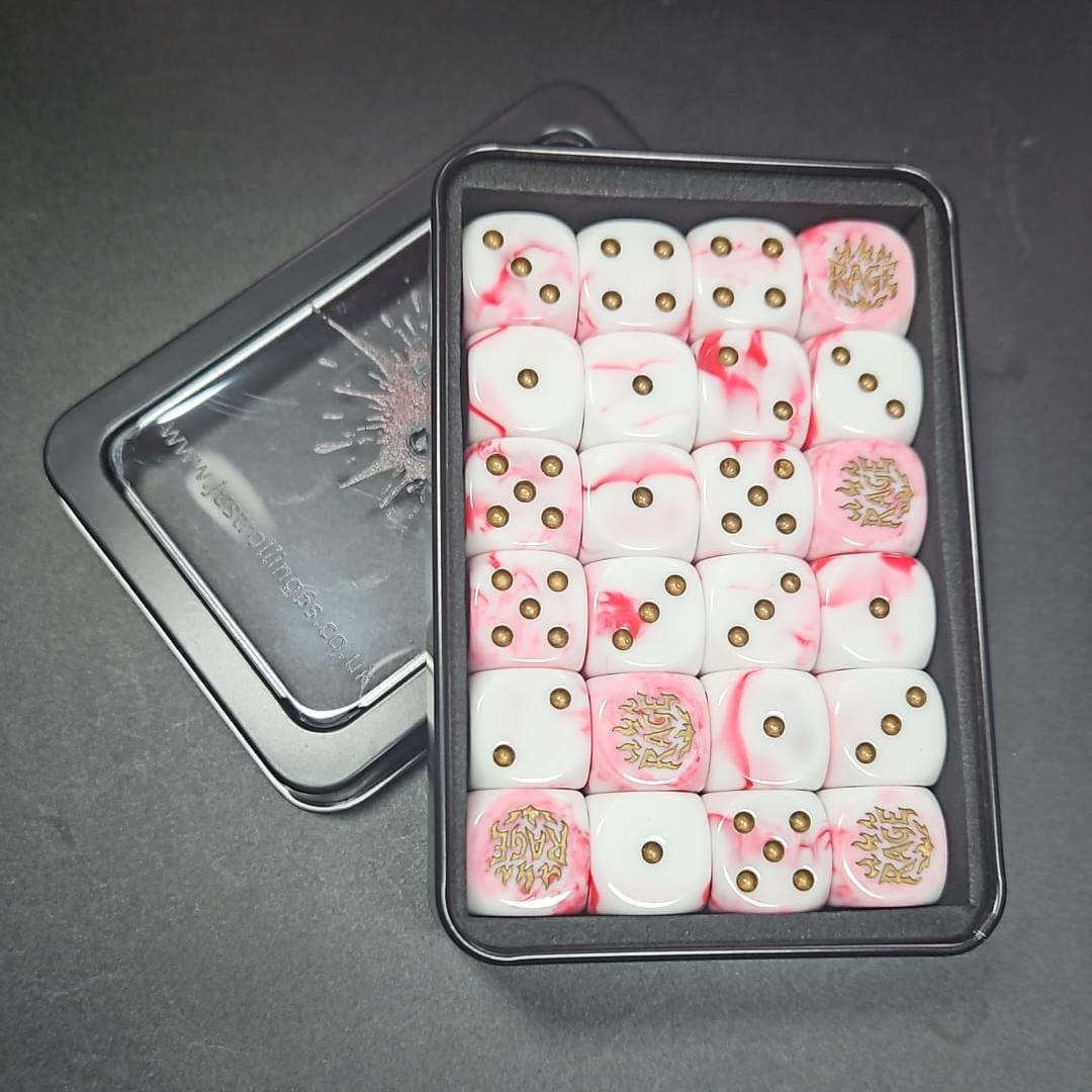 Pack of 16mm Rage White and Red Blood Rounded Edge Dice
