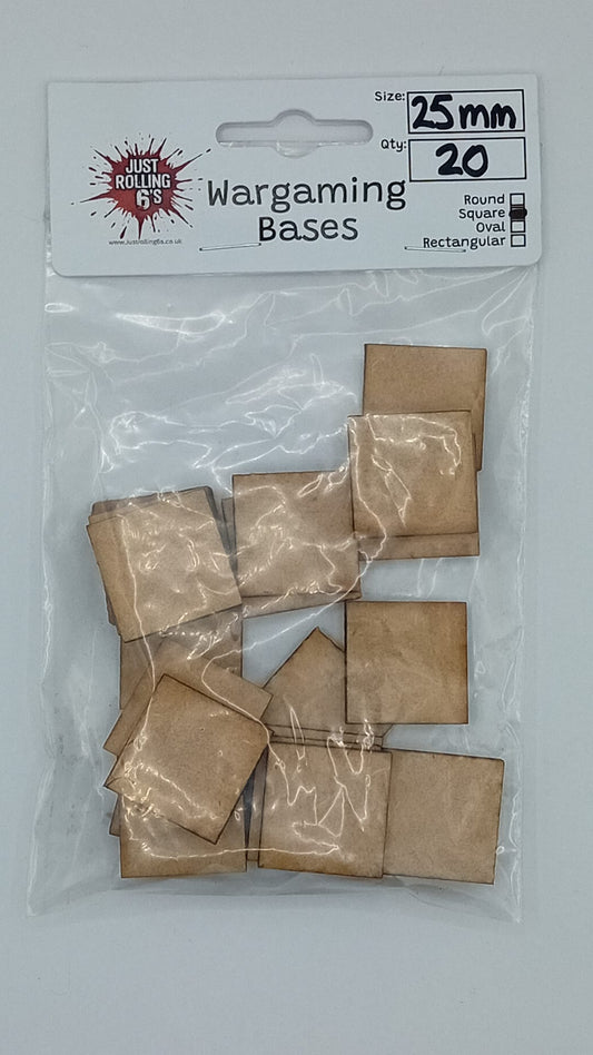 25mm Wooden Square Wargaming Miniature Base Pack of 20