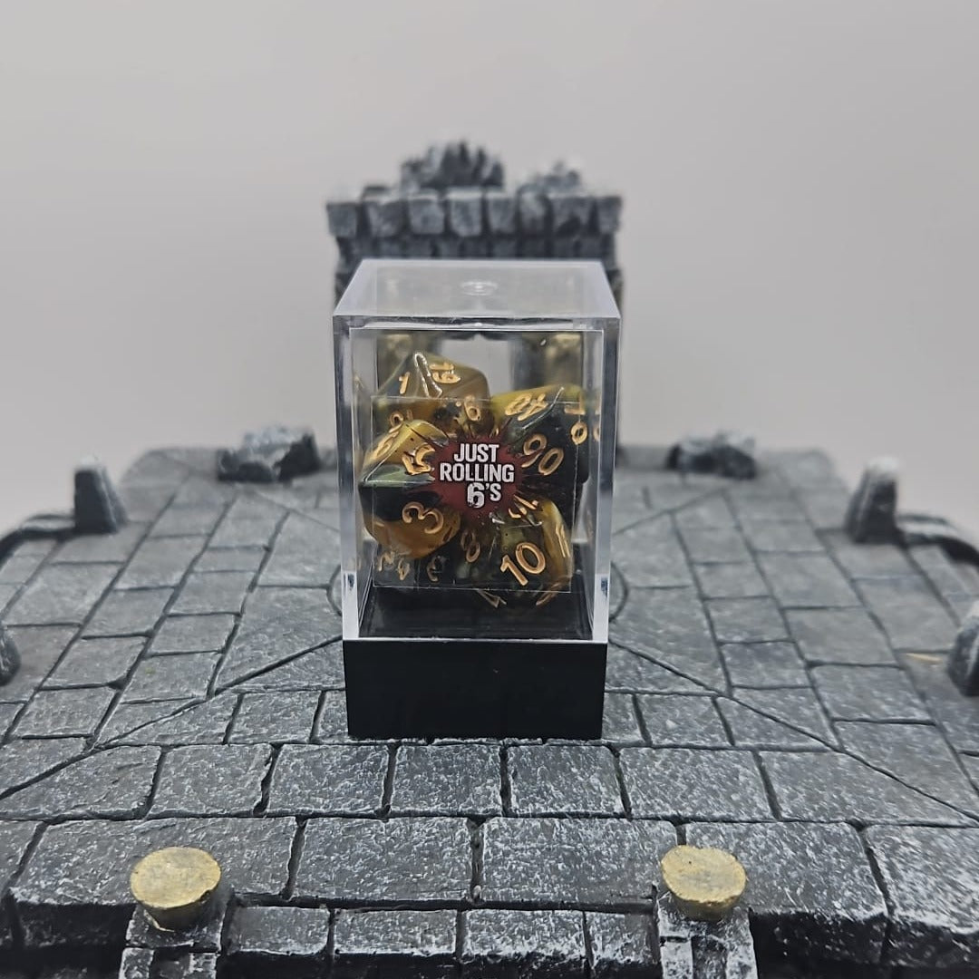 Gold and Black 7 Piece Boxed Dice Set for Role play Gaming