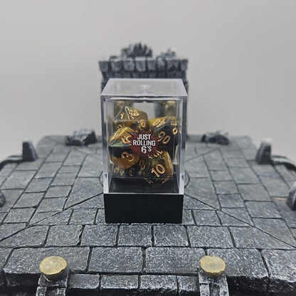 Gold and Black 7 Piece Boxed Dice Set for Role play Gaming