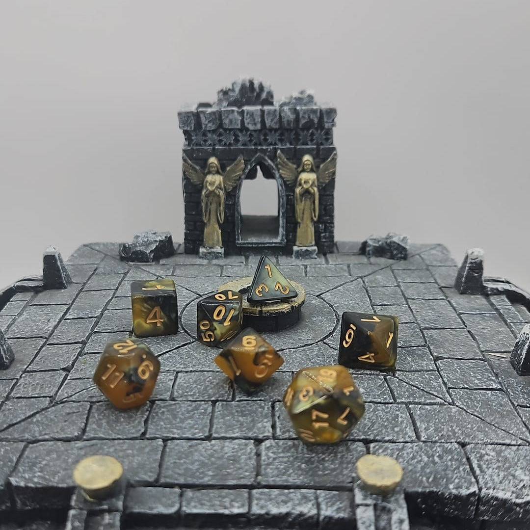Gold and Black 7 Piece Boxed Dice Set for Role play Gaming
