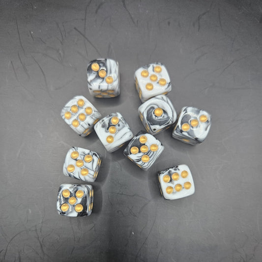 10 Pack of 16mm Two Colour Acrylic D6 White & Black