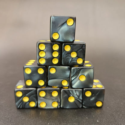 10 Pack of 16mm Acrylic D6 Black Pearl Straight Edge