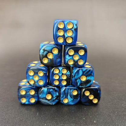 10 Pack of 16mm Two Colour Acrylic D6 Blue & Black