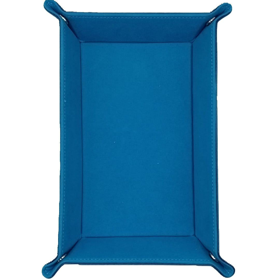 Blue Rectangular Folding Dice Tray with Dark Blue PU Leather backing