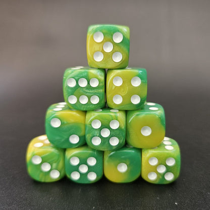 10 Pack of 16mm Two Colour Acrylic D6 Green & Light Green