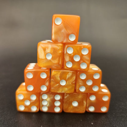 10 Pack of 16mm Acrylic D6 Light Orange Pearl Straight Edge