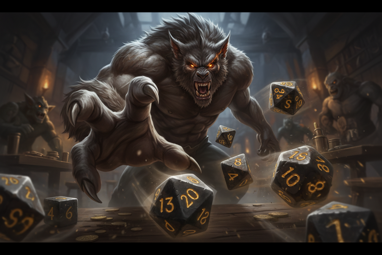 picture of a werewolf tossing dice towards you