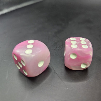 10 Pack of 16mm Two Colour Acrylic D6 Pink & White