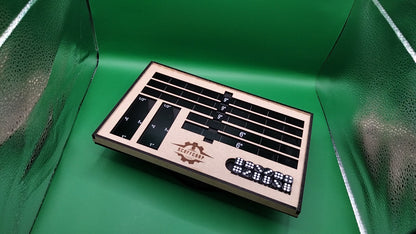 Black Scoffcorp Dice Tray and Gauges (Measuring Stick) set