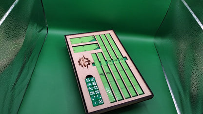 Green Scoffcorp Dice Tray and Gauges (Measuring Stick) set