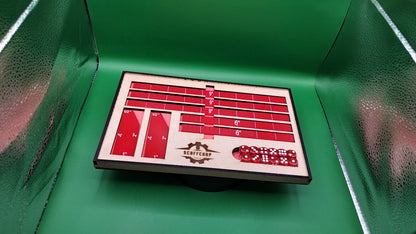 Red Scoffcorp Dice Tray and Gauges (Measuring Stick) set
