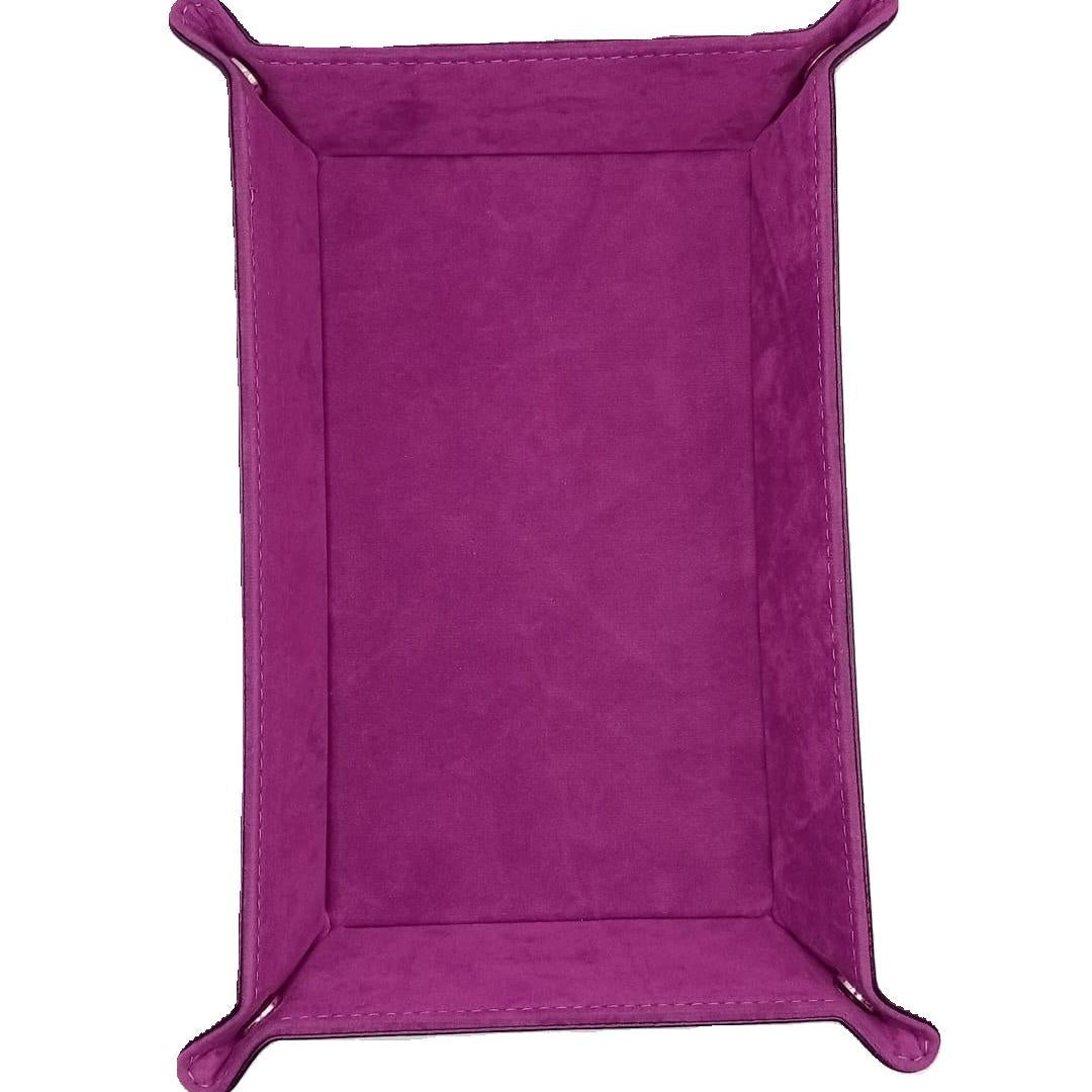 Purple Rectangular Folding Dice Tray with Black PU Leather backing