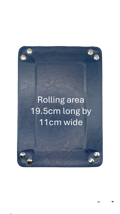 Tan Rectangular Folding Dice Tray with Dark Blue PU Leather backing