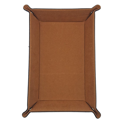 Tan Rectangular Folding Dice Tray with Dark Blue PU Leather backing