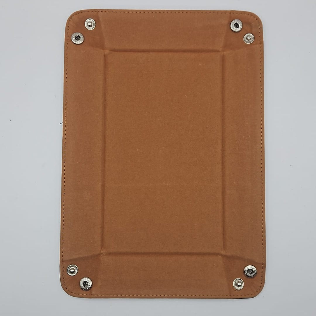 Tan Rectangular Folding Dice Tray with Dark Blue PU Leather backing