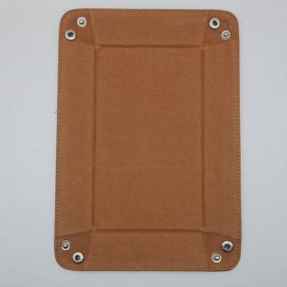 Tan Rectangular Folding Dice Tray with Dark Blue PU Leather backing