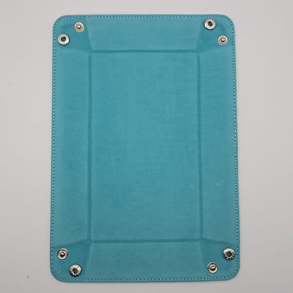 Teal Rectangular Folding Dice Tray with Black PU Leather backing