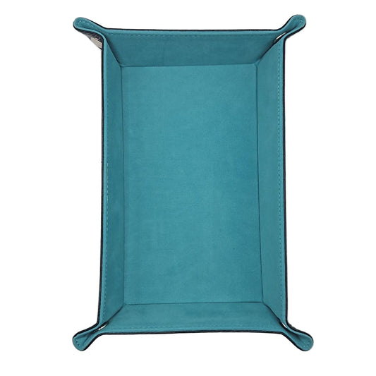 Teal Rectangular Folding Dice Tray with Black PU Leather backing
