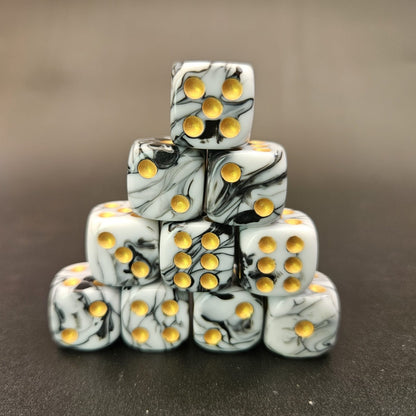 10 Pack of 16mm Two Colour Acrylic D6 White & Black