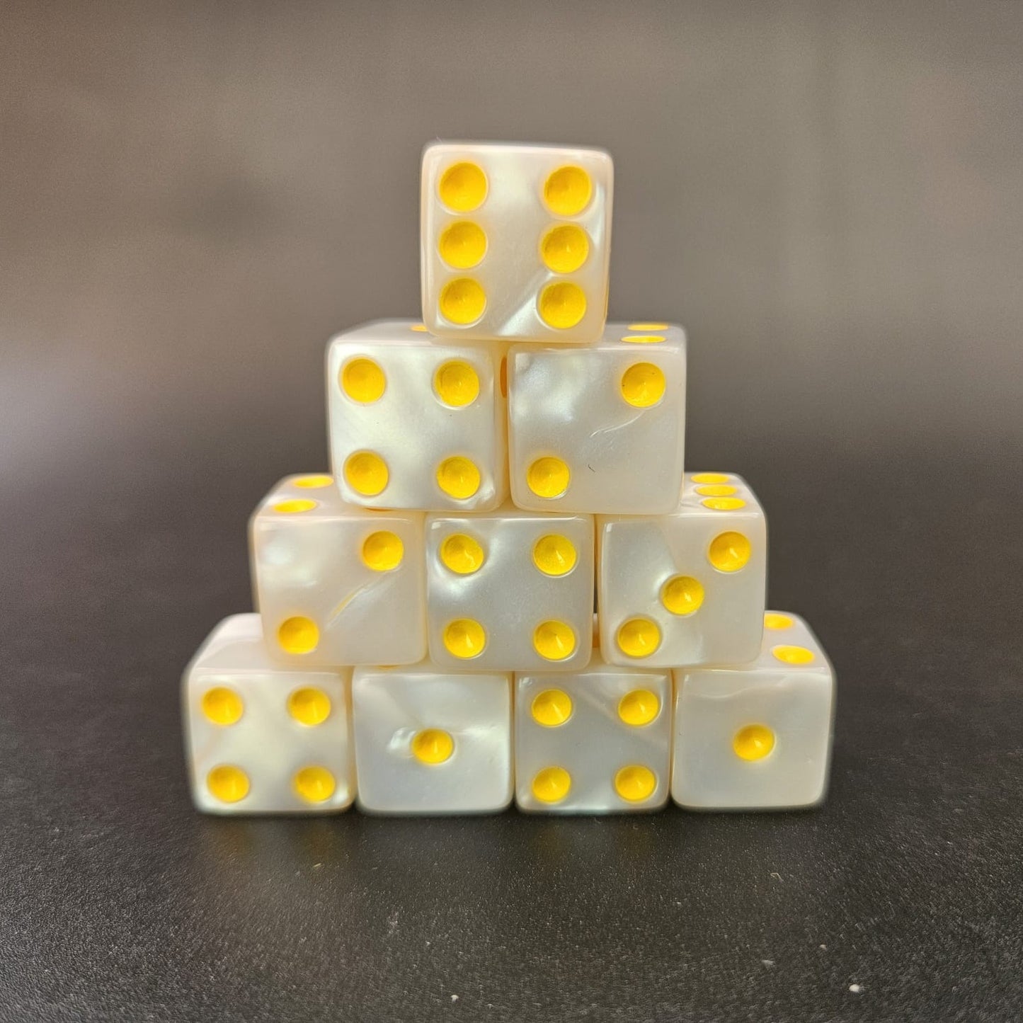 10 Pack of 16mm Acrylic D6 White Pearl Straight Edge