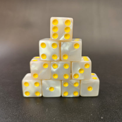 10 Pack of 16mm Acrylic D6 White Pearl Straight Edge