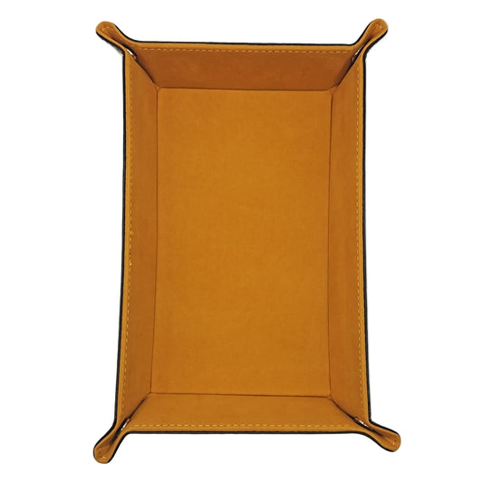 Yellow Rectangular Folding Dice Tray with Black PU Leather backing