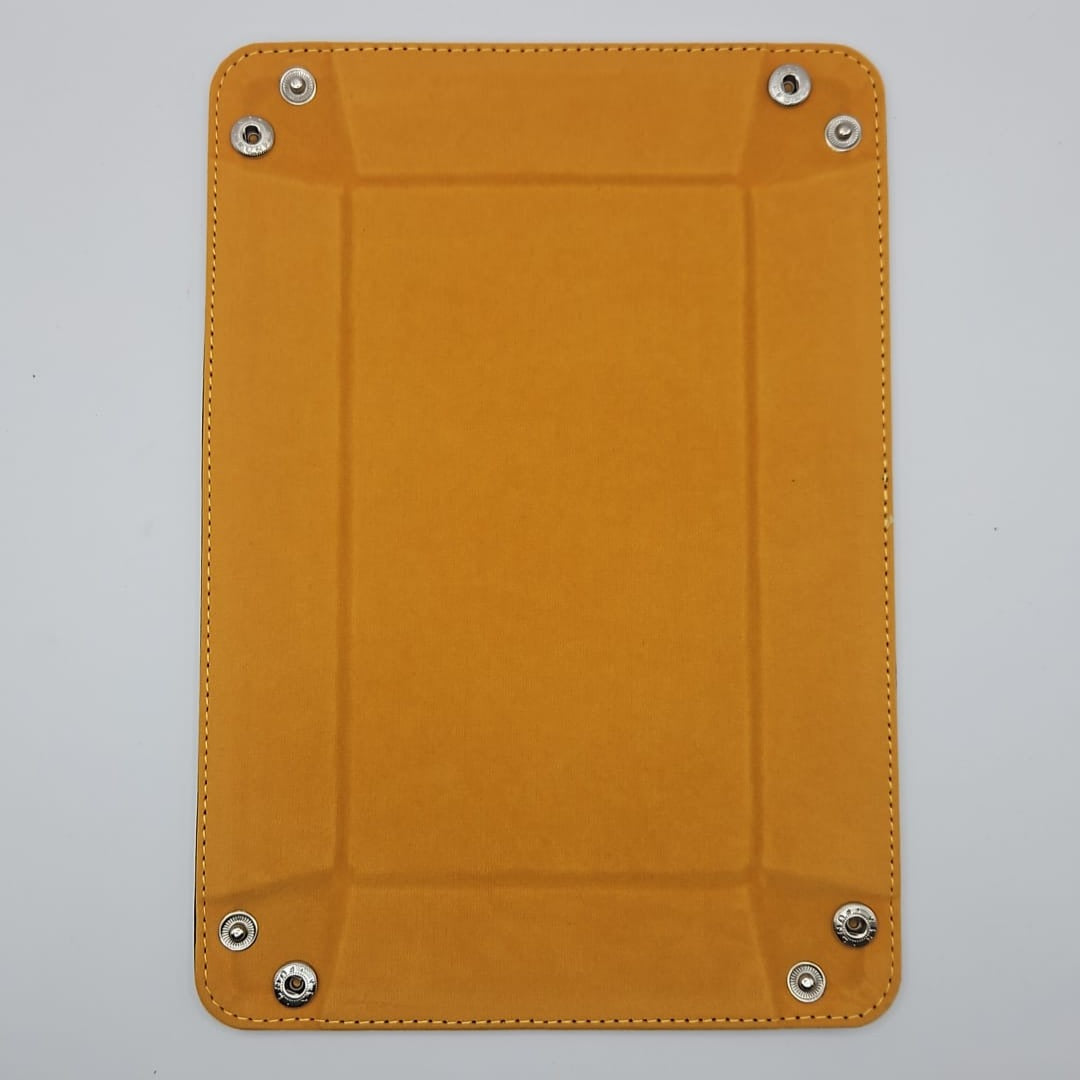 Yellow Rectangular Folding Dice Tray with Black PU Leather backing